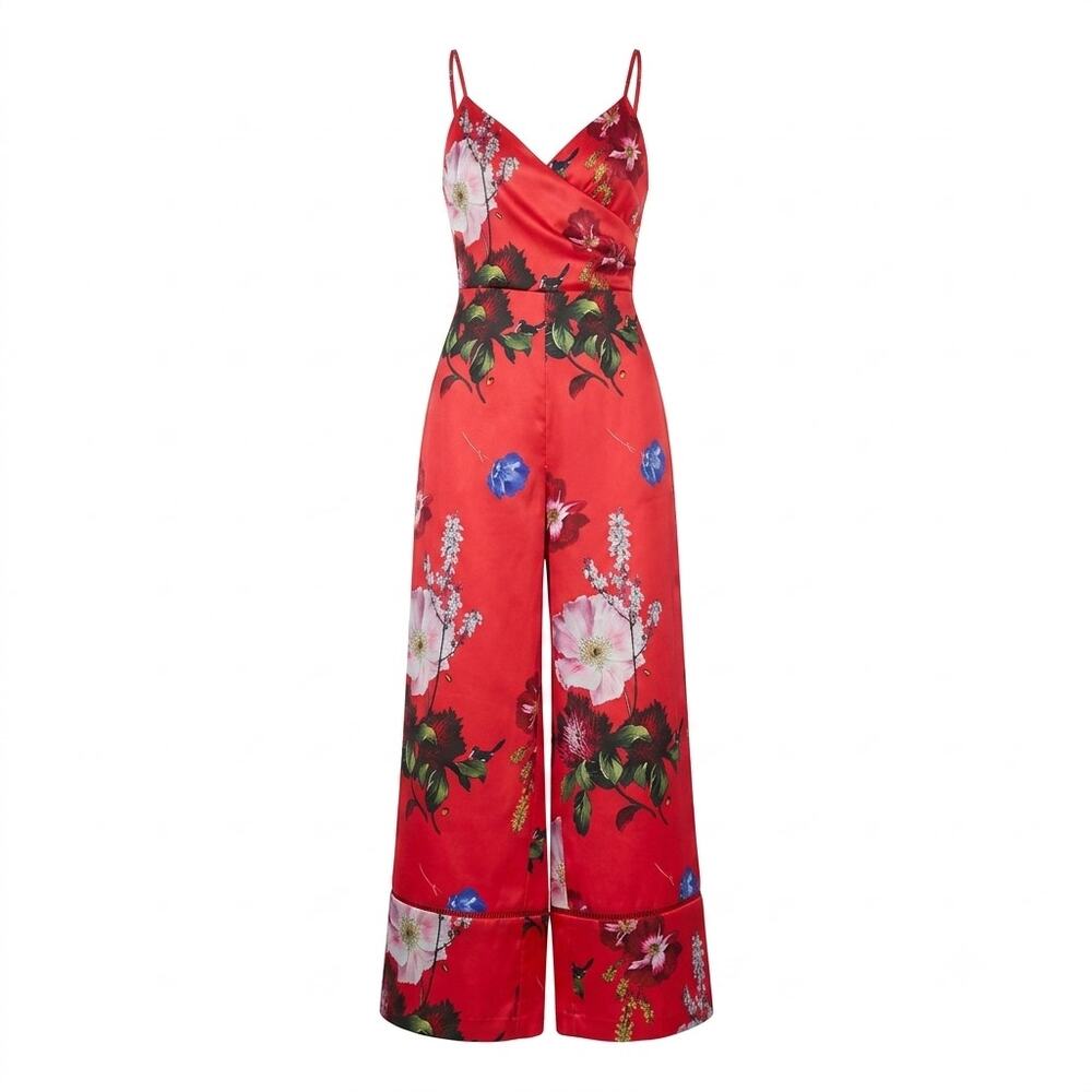 Ted Baker Red Floral Wide Leg Jumpsuit | Size 4